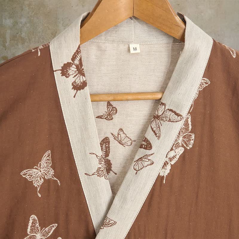Eleganter Kimono-Bademantel aus Baumwolle mit Schmetterlingsmotiv - image 1