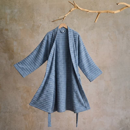 Kimono-Bademantel aus Baumwolle mit Waffelmuster - Blau - XL - image 9