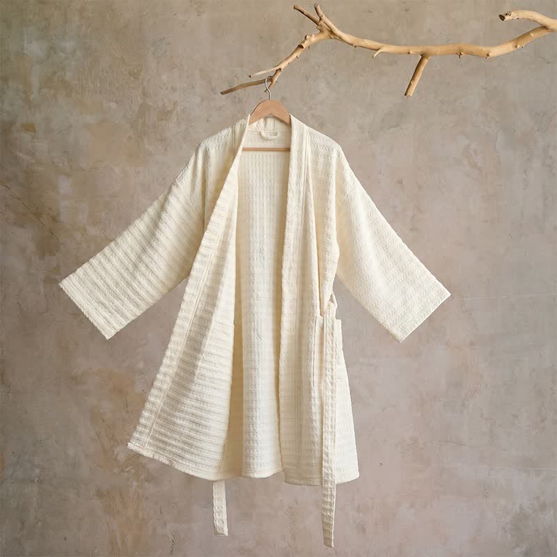 Kimono-Bademantel aus Baumwolle mit Waffelmuster - Beige - XL - image 12