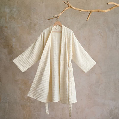 Kimono-Bademantel aus Baumwolle mit Waffelmuster - Beige - XL - image 12