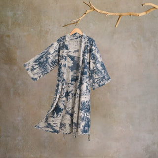 Kimono-Bademantel aus Baumwolle mit Toile-Print - Blau - 2XL - image 0