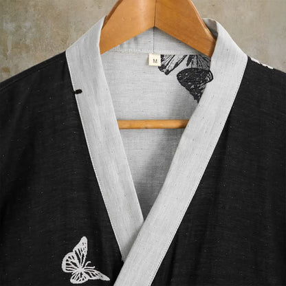 Kimono-Bademantel aus reiner Baumwolle mit Schmetterlingsmotiv - image 1