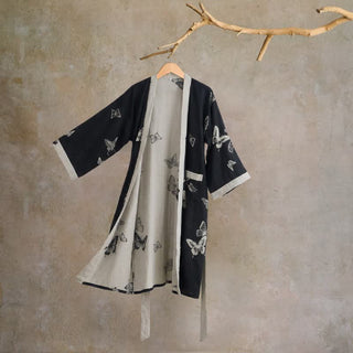 Kimono-Bademantel aus reiner Baumwolle mit Schmetterlingsmotiv - Schwarz - 2XL - image 0