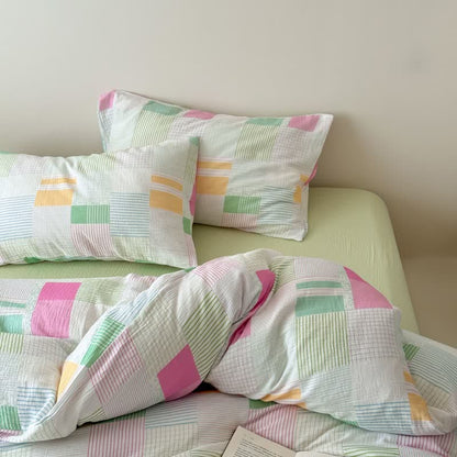 Mehrfarbiges Patchwork-Bettwäscheset aus Baumwolle im Pastell-Look (4-teilig) - Grün - Spannbettlaken - König - image 8