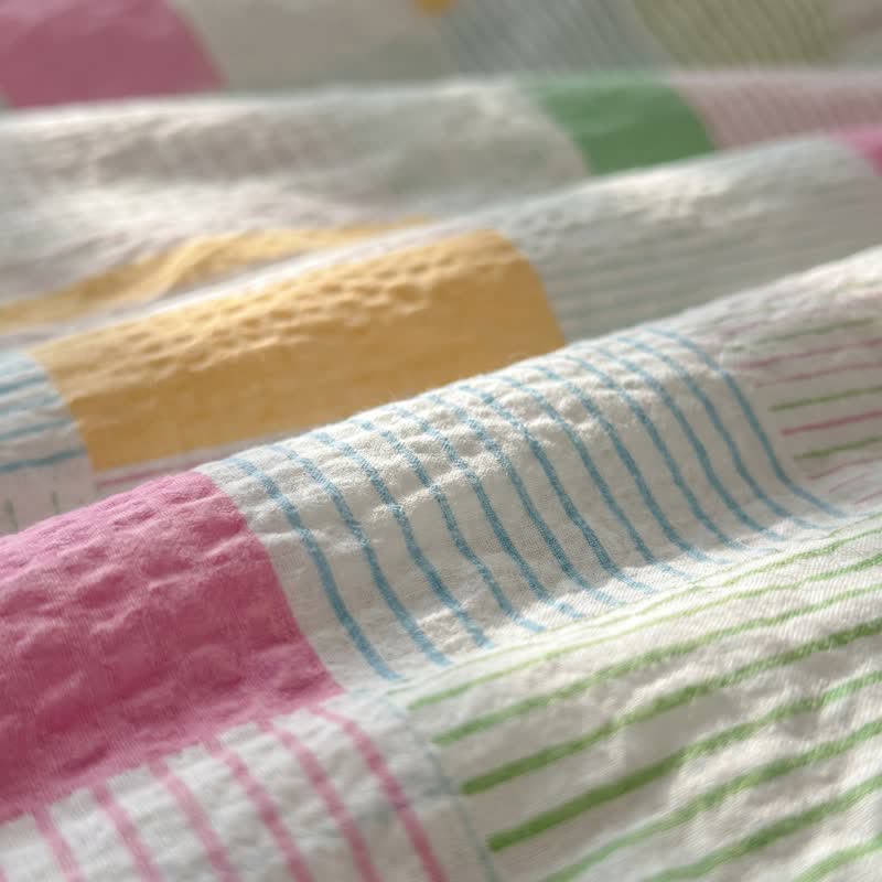 Mehrfarbiges Patchwork-Bettwäscheset aus Baumwolle im Pastell-Look (4-teilig) - image 5