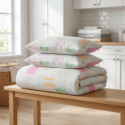 Mehrfarbiges Patchwork-Bettwäscheset aus Baumwolle im Pastell-Look (4-teilig) - image 3