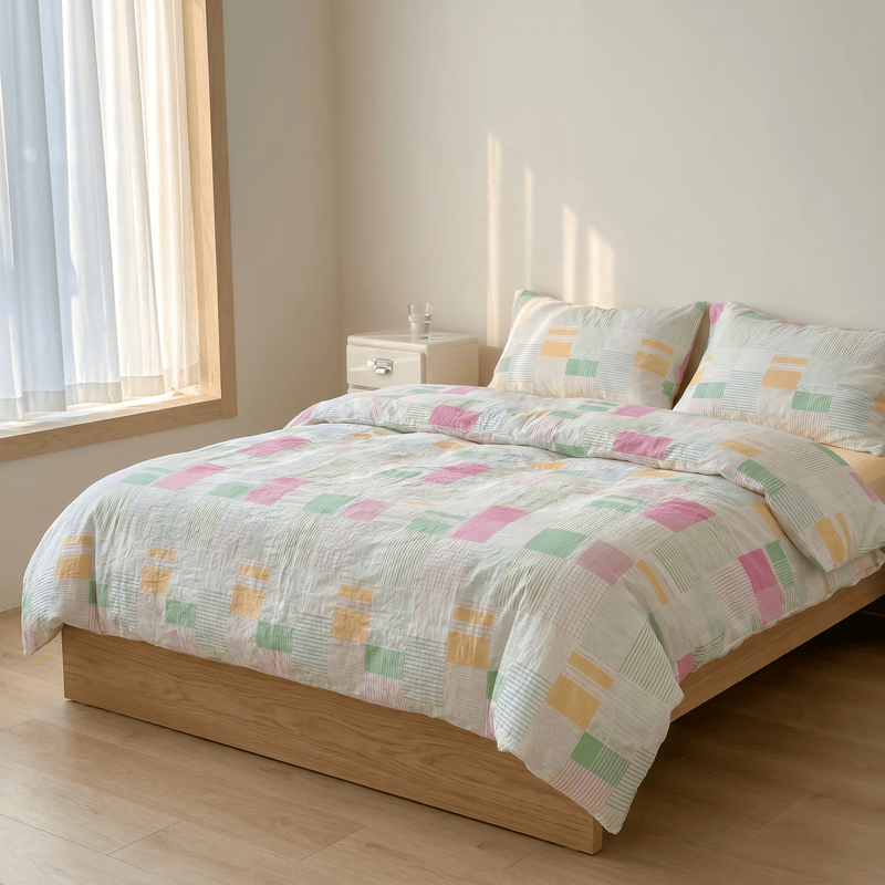 Mehrfarbiges Patchwork-Bettwäscheset aus Baumwolle im Pastell-Look (4-teilig) - image 1