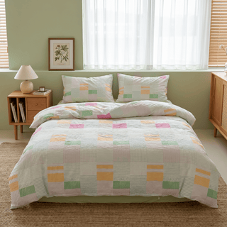 Mehrfarbiges Patchwork-Bettwäscheset aus Baumwolle im Pastell-Look (4-teilig) - image 0