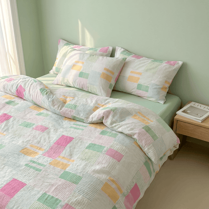 Mehrfarbiges Patchwork-Bettwäscheset aus Baumwolle im Pastell-Look (4-teilig) - image 2