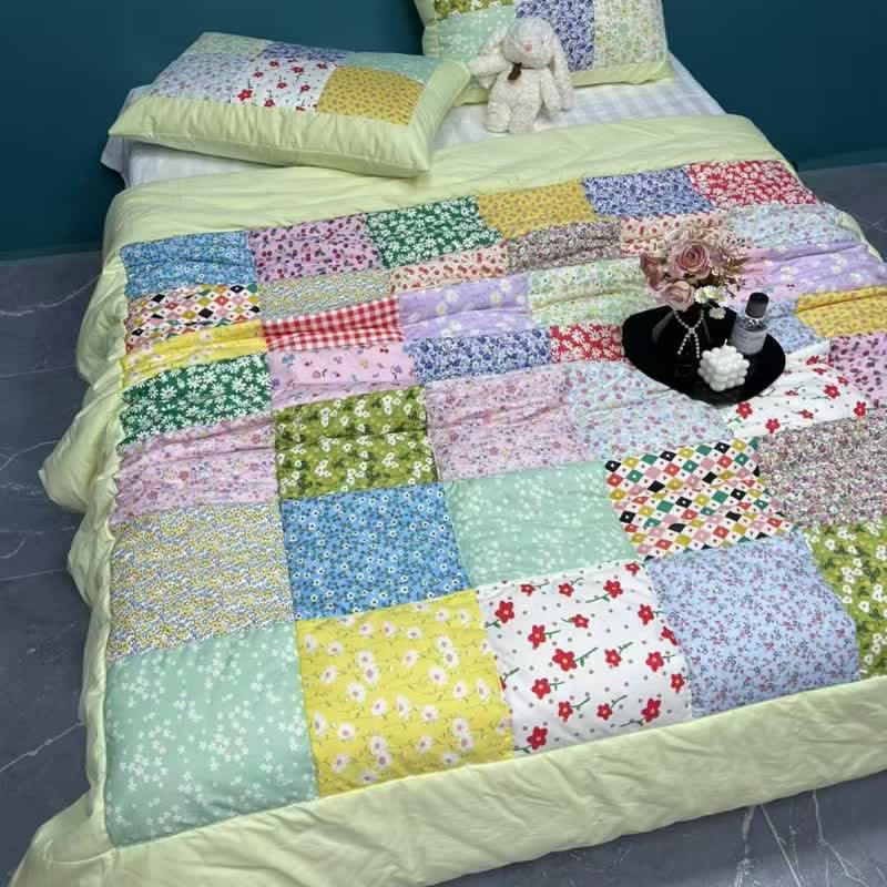 Buntes Patchwork-Bettwäscheset aus Baumwolle mit Blumenmuster - Fruchtgrün - 4-teiliges Bettwäscheset - Königin - image 9