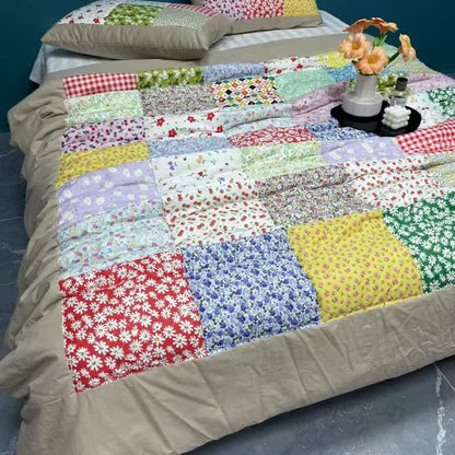 Buntes Patchwork-Bettwäscheset aus Baumwolle mit Blumenmuster - Mokkabraun - 4-teiliges Bettwäscheset - Königin - image 10