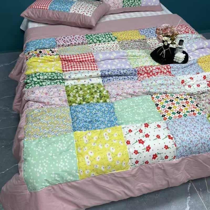 Buntes Patchwork-Bettwäscheset aus Baumwolle mit Blumenmuster - Altrosa - 4-teiliges Bettwäscheset - Königin - image 11