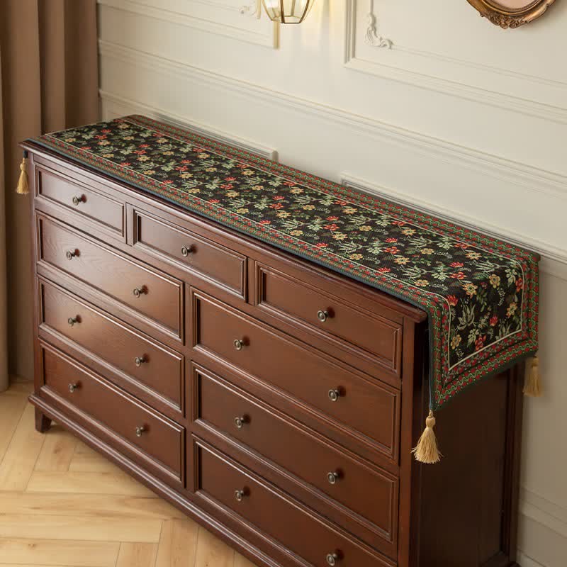 Tischläufer mit Vintage-Blumen- und Blätterquastenmuster - Grün - 40cm x 220cm - image 1