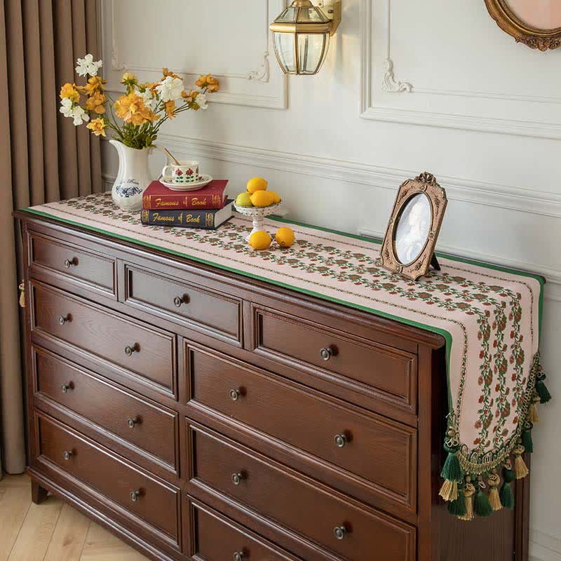 Eleganter Tischläufer mit Blumenmuster und Quastenbesatz - Beige - 40cm x 260cm - image 0