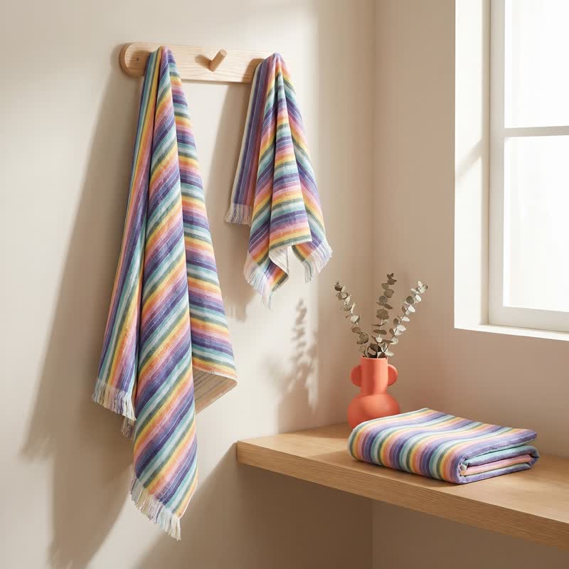 Regenbogenfarbenes, atmungsaktives Baumwollhandtuch - 70 cm x 140 cm - image 0