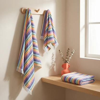 Regenbogenfarbenes, atmungsaktives Baumwollhandtuch - 70 cm x 140 cm - image 0