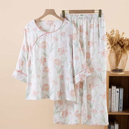 Damenpyjama aus Bambusfaser mit Tulpenmuster - Rosa - XL - image 0