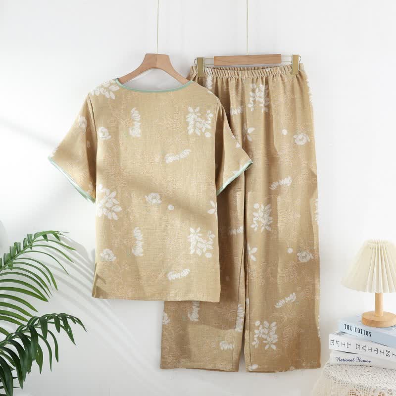 Loungewear-Set aus Baumwolle mit Blumenmuster und chinesischem Knoten - image 2