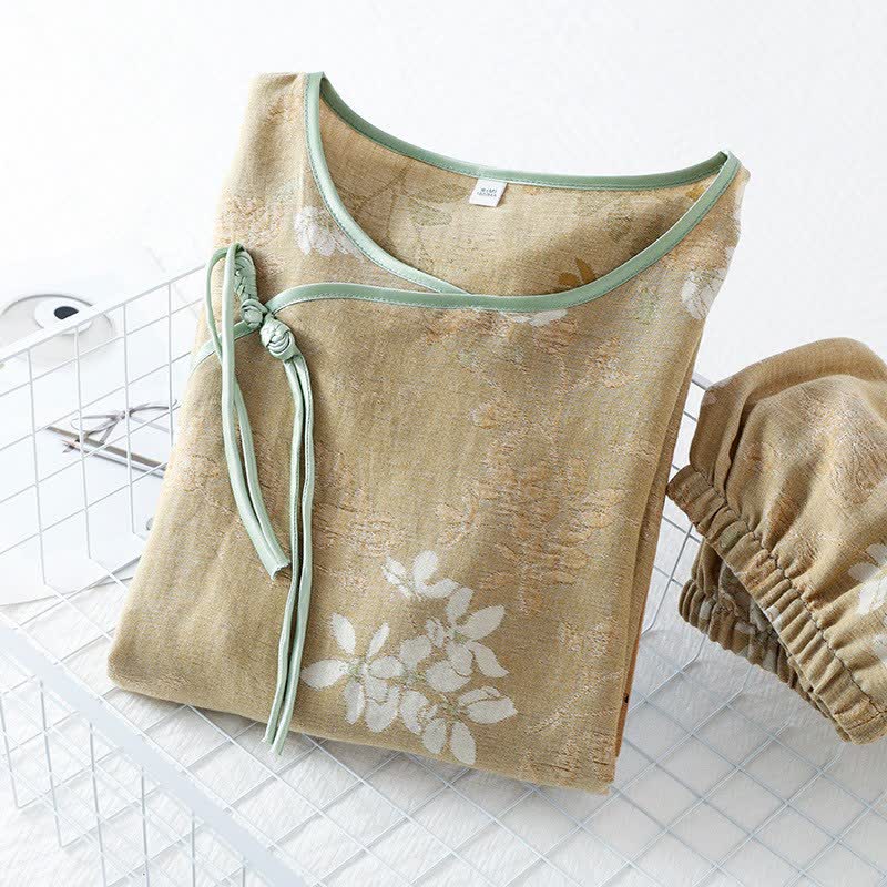 Loungewear-Set aus Baumwolle mit Blumenmuster und chinesischem Knoten - image 3