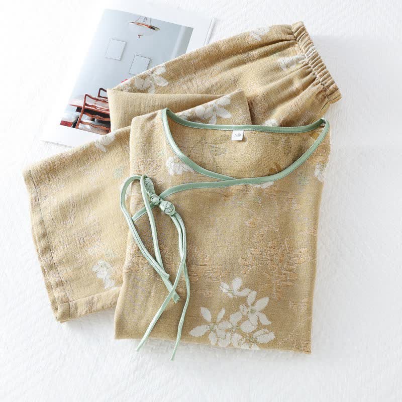 Loungewear-Set aus Baumwolle mit Blumenmuster und chinesischem Knoten - image 1