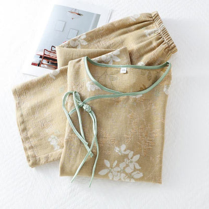 Loungewear-Set aus Baumwolle mit Blumenmuster und chinesischem Knoten - image 1