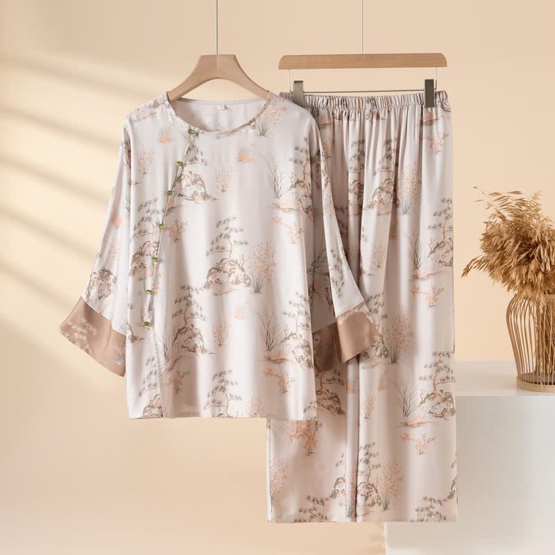 Loungewear-Set für Damen aus orientalisch bedrucktem Fiberglas - Beige - 2XL - image 9