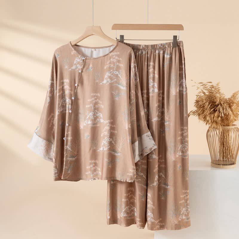 Loungewear-Set für Damen aus orientalisch bedrucktem Fiberglas - Braun - 2XL - image 2