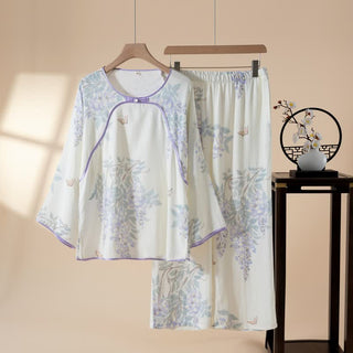 Damenpyjama aus Bambusfaser mit Blumen- und Schmetterlingsmuster - Lila - XXL - image 0