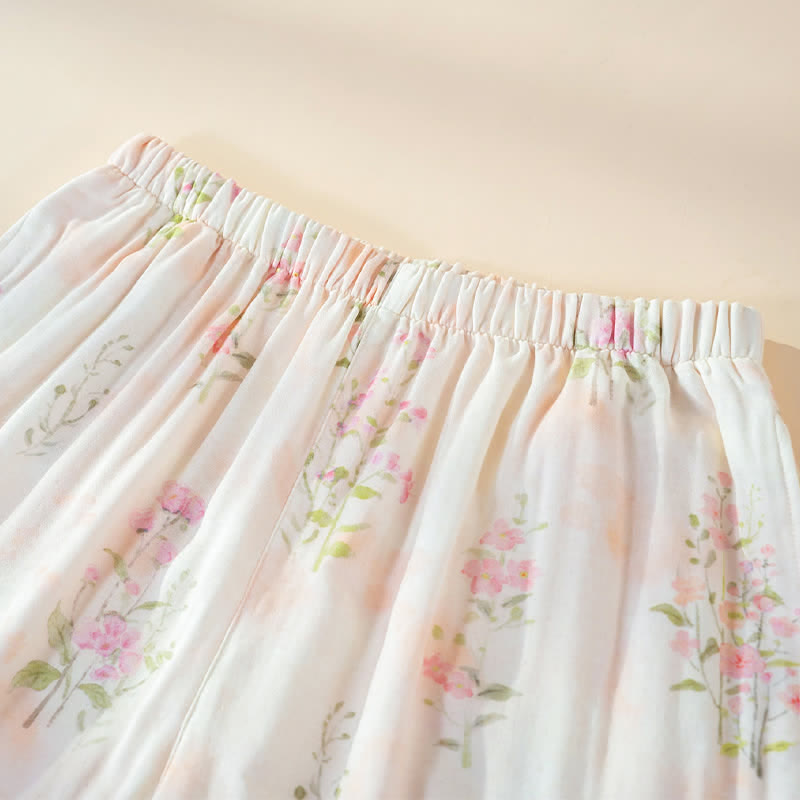 Pyjama mit Blumenmuster aus Bambus-Baumwolle mit Bindeband am Hals - image 9