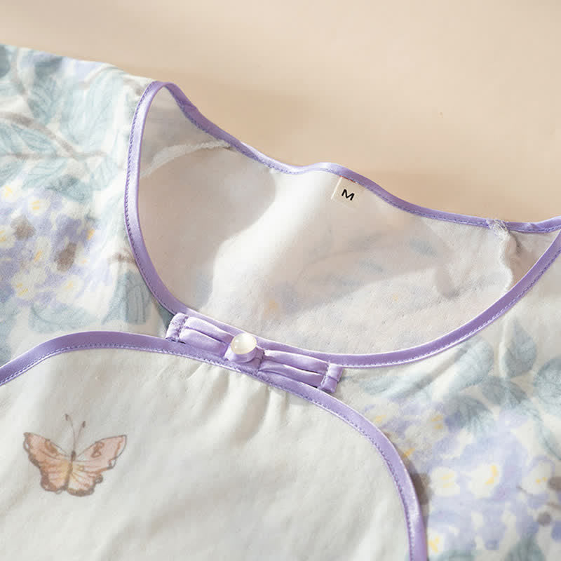 Damenpyjama aus Bambusfaser mit Blumen- und Schmetterlingsmuster - image 7