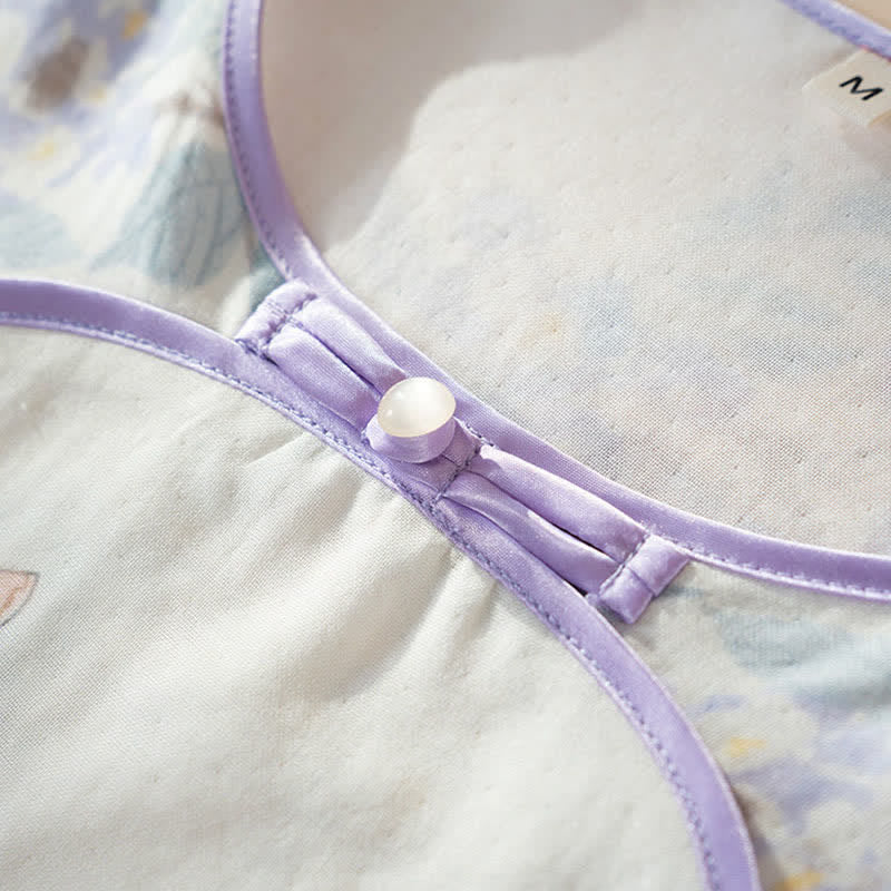 Damenpyjama aus Bambusfaser mit Blumen- und Schmetterlingsmuster - image 8