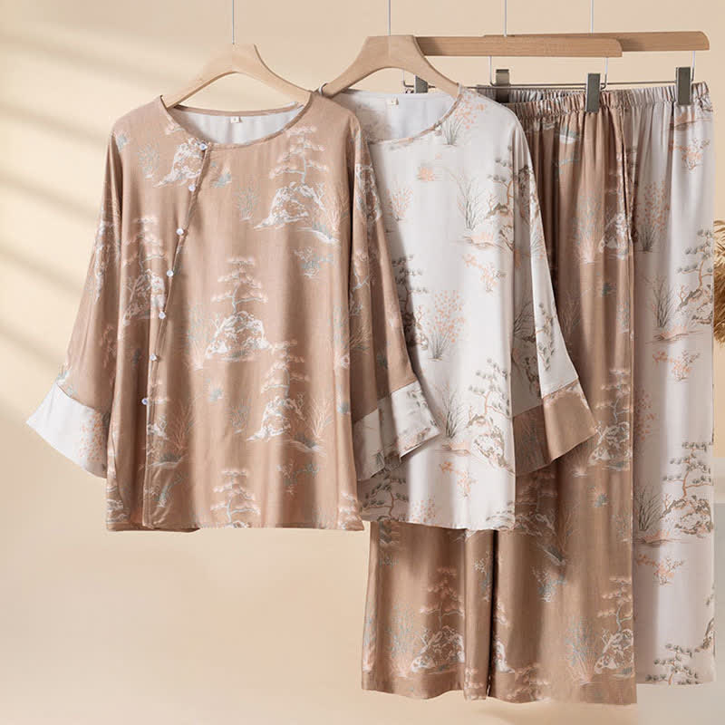 Loungewear-Set für Damen aus orientalisch bedrucktem Fiberglas - image 0