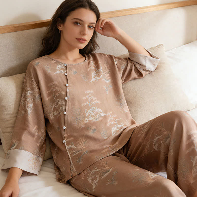 Loungewear-Set für Damen aus orientalisch bedrucktem Fiberglas - image 3