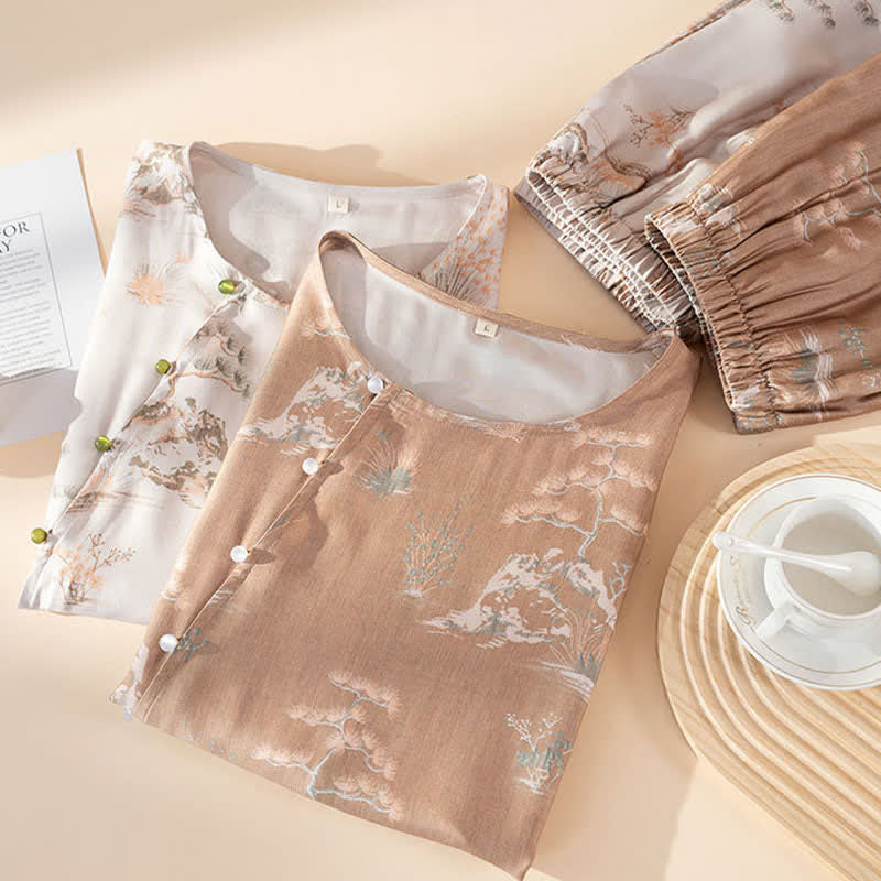 Loungewear-Set für Damen aus orientalisch bedrucktem Fiberglas - image 1