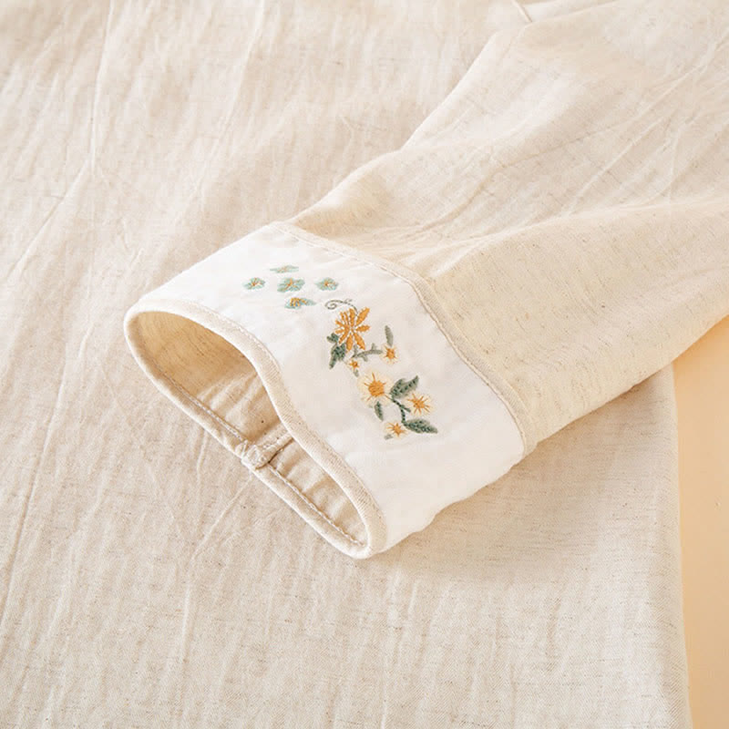 Damenpyjama aus Baumwoll-Leinen-Mischgewebe mit Blumenstickerei - image 12
