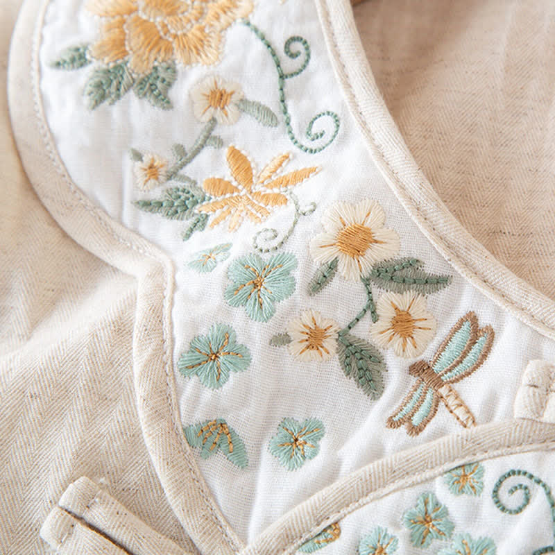Damenpyjama aus Baumwoll-Leinen-Mischgewebe mit Blumenstickerei - image 10