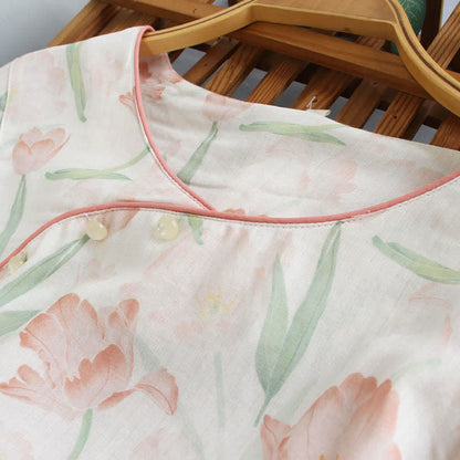 Damenpyjama aus Bambusfaser mit Tulpenmuster - image 2