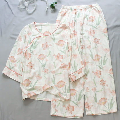 Damenpyjama aus Bambusfaser mit Tulpenmuster - image 1