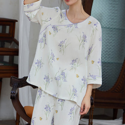 Damenpyjama mit Iris-Print aus Bambusfaser - image 4