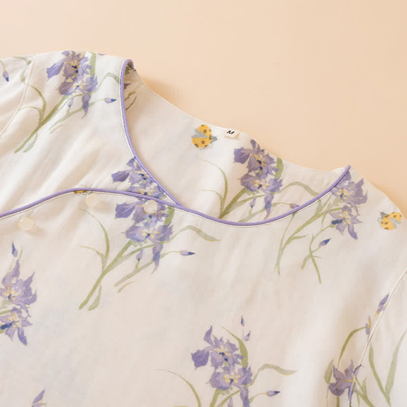 Damenpyjama mit Iris-Print aus Bambusfaser - image 6