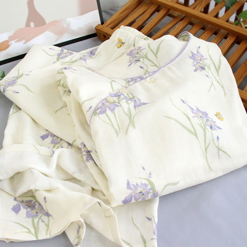 Damenpyjama mit Iris-Print aus Bambusfaser - image 5