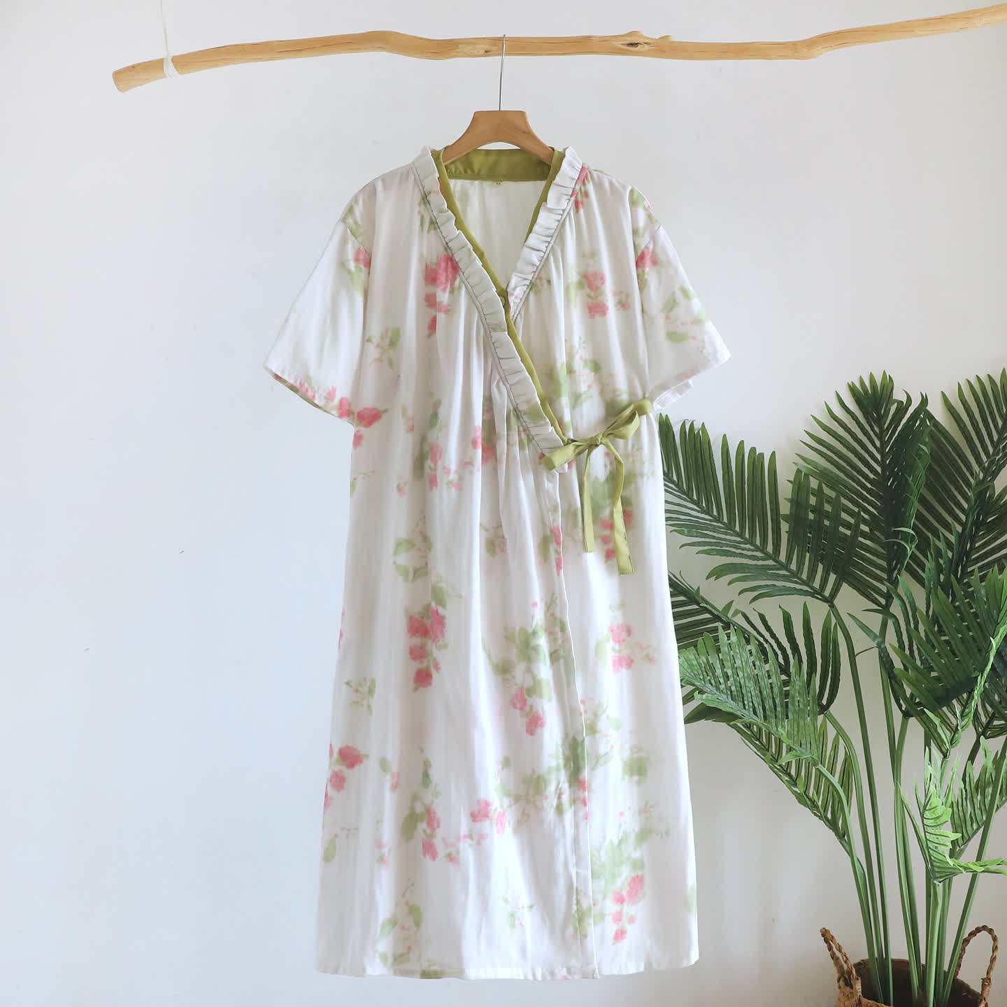 Botanischer Garten Baumwollgaze Kimono Nachthemd - Beige - L - image 0