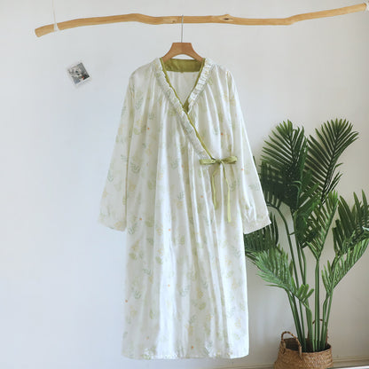 Yukata-Kleid aus Baumwollgaze mit Waldherbarium - Beige - Langarm - L - image 10