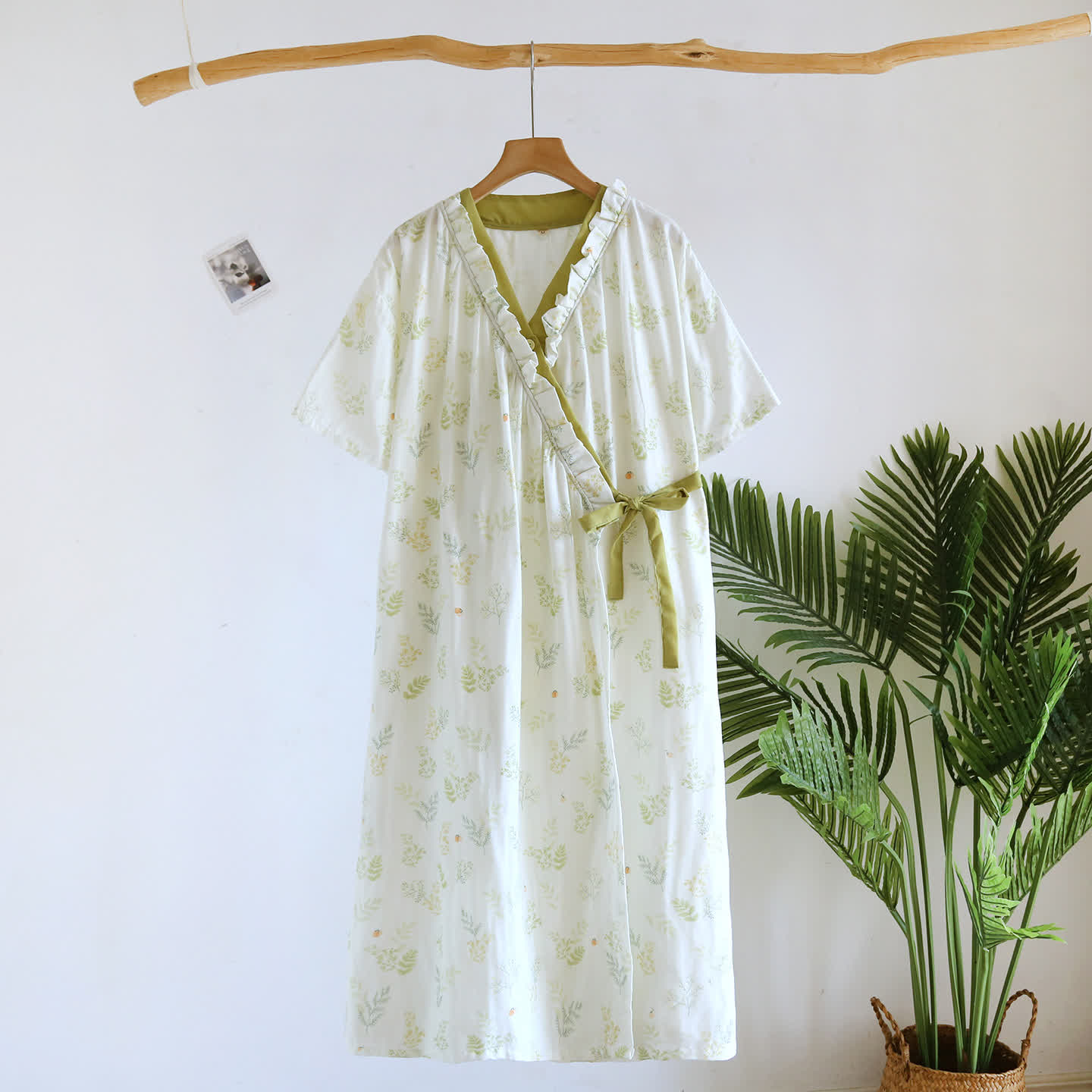 Yukata-Kleid aus Baumwollgaze mit Waldherbarium - Beige - Kurzarm - L - image 1