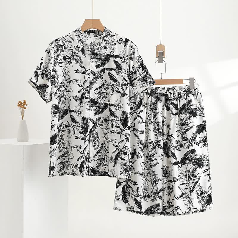 Pyjama-Set mit monochromem botanischem Muster - Weiß - 5XL - image 0