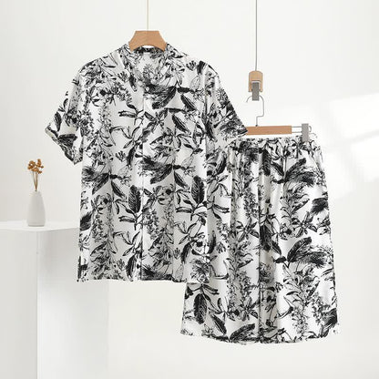 Pyjama-Set mit monochromem botanischem Muster - Weiß - 5XL - image 0