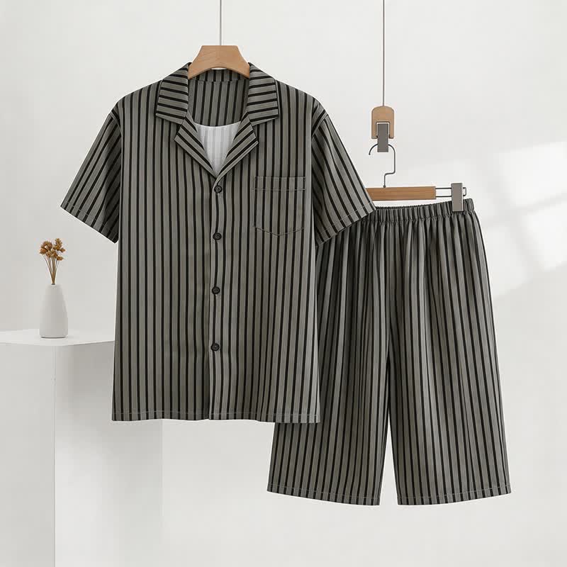 Unisex-Pyjama-Set aus Modal mit Streifen - Grau - 3XL - image 0