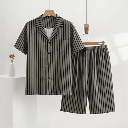 Unisex-Pyjama-Set aus Modal mit Streifen - Grau - 3XL - image 0