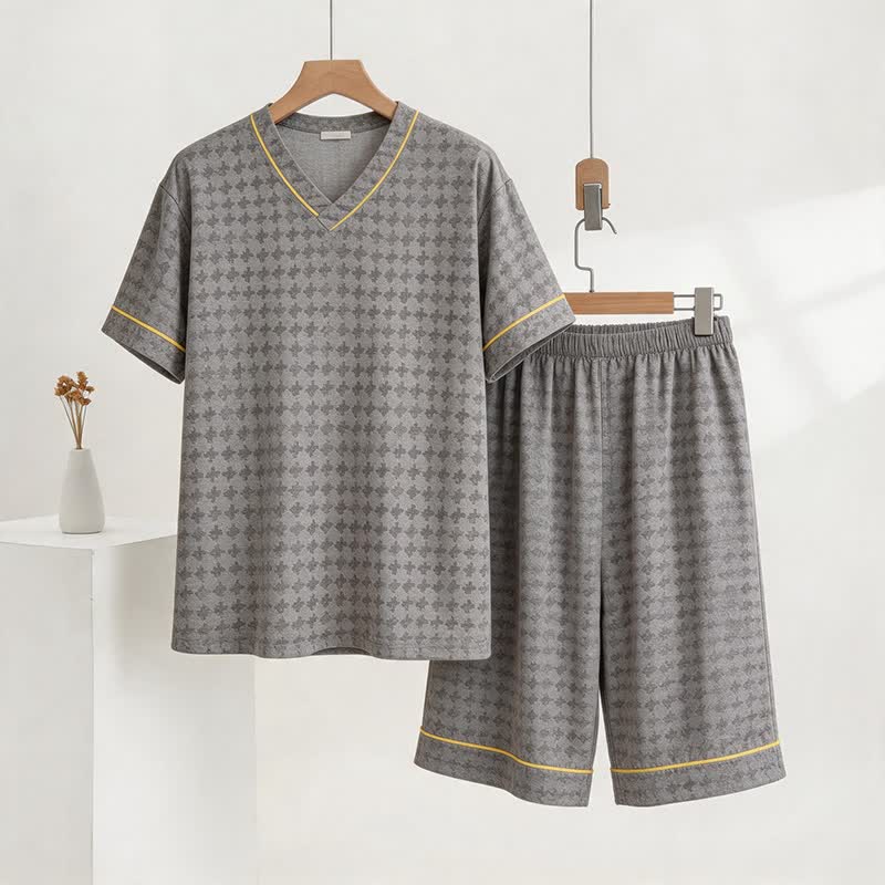 Graues Loungewear-Set mit geometrischem V-Ausschnitt - Grau - 3XL - image 0