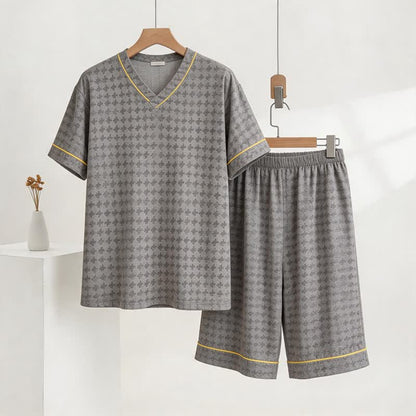Graues Loungewear-Set mit geometrischem V-Ausschnitt - Grau - 3XL - image 0